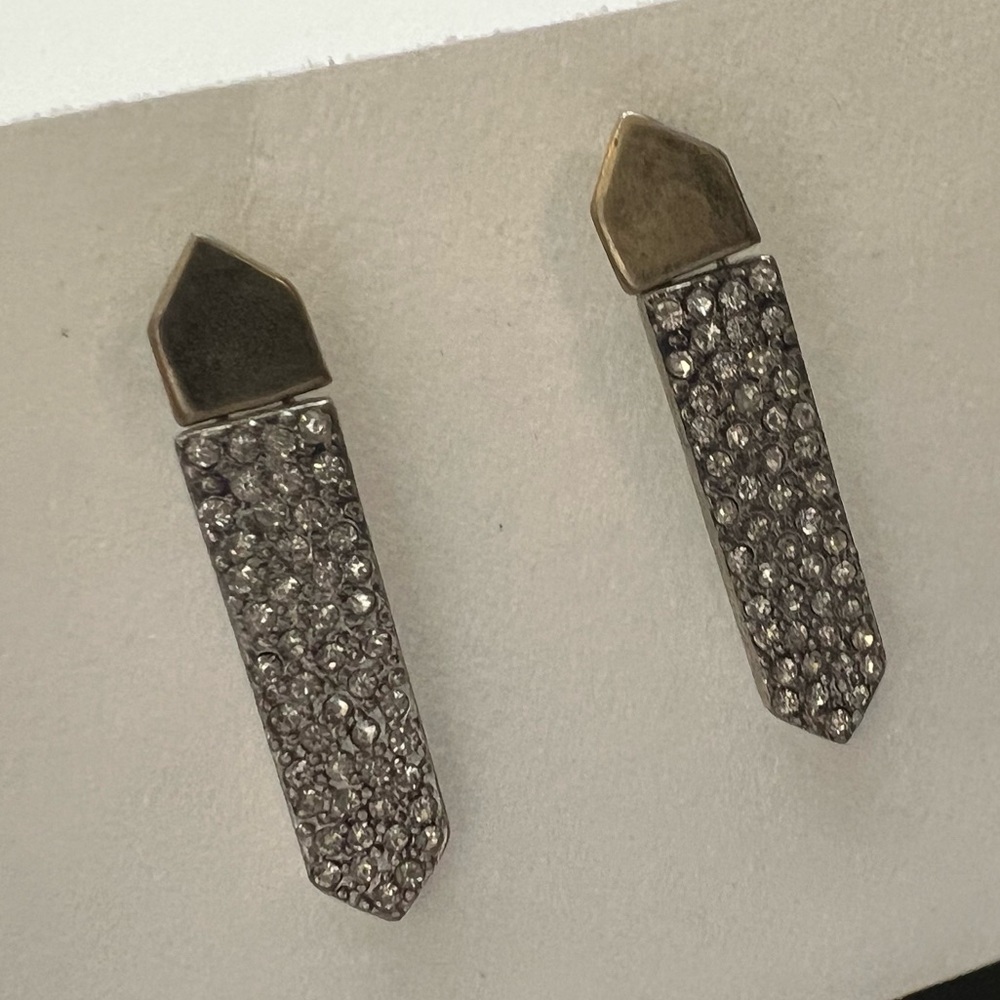 Brass & Crystal Edgy BCBG Earrings - Picture 2 of 4